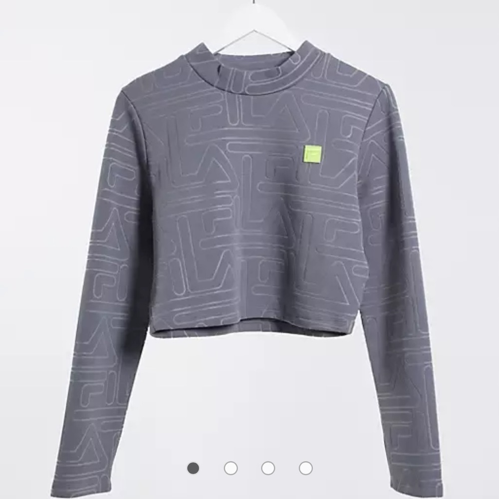 Fila all over logo, long sleeve crop top in gray, brand new, never worn